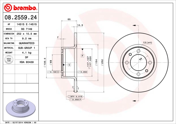 Тормозной диск   08.2559.24   BREMBO