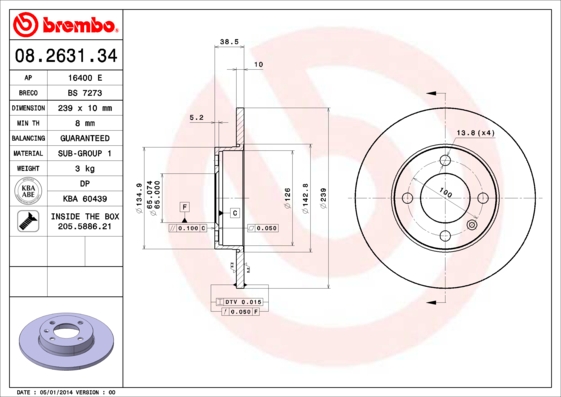 Тормозной диск   08.2631.34   BREMBO