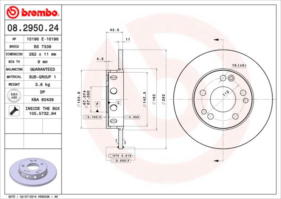 Тормозной диск   08.2950.24   BREMBO