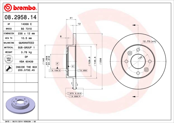 Гальмівний диск   08.2958.14   BREMBO