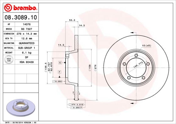 Тормозной диск   08.3089.10   BREMBO