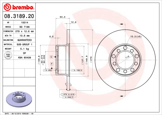 Тормозной диск   08.3189.20   BREMBO