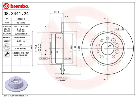 Гальмівний диск   08.3441.24   BREMBO