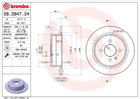 Тормозной диск   08.3947.24   BREMBO