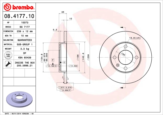 Гальмівний диск   08.4177.10   BREMBO