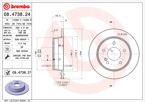 Тормозной диск   08.4738.21   BREMBO