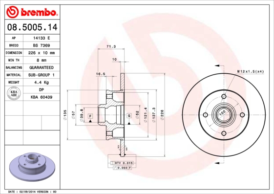 Гальмівний диск   08.5005.14   BREMBO