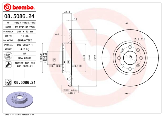 Гальмівний диск   08.5086.21   BREMBO