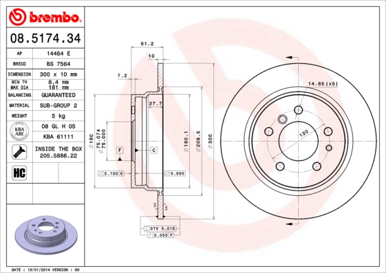 Гальмівний диск   08.5174.34   BREMBO