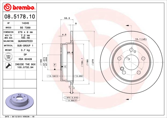 Гальмівний диск   08.5178.10   BREMBO