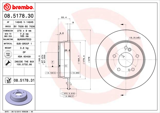 Тормозной диск   08.5178.31   BREMBO