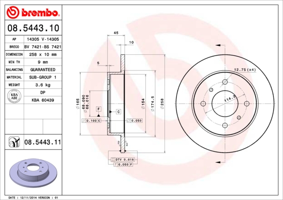 Тормозной диск   08.5443.11   BREMBO