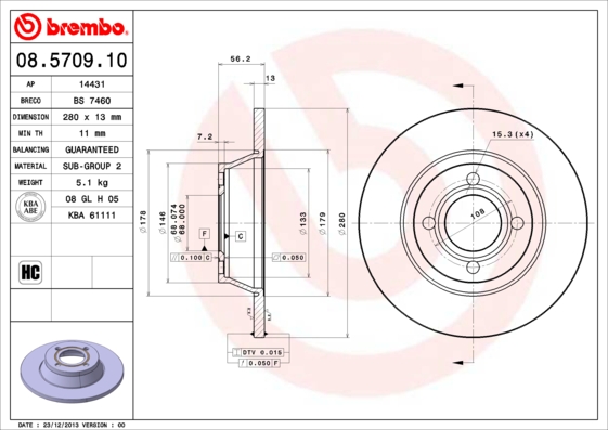 Тормозной диск   08.5709.10   BREMBO