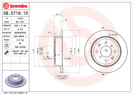 Гальмівний диск   08.5719.10   BREMBO