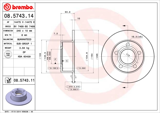 Тормозной диск   08.5743.11   BREMBO