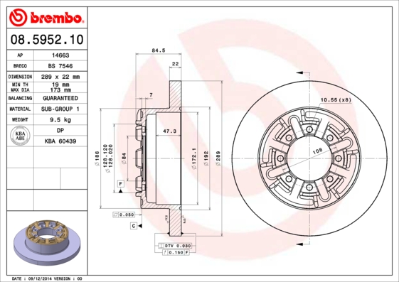 Тормозной диск   08.5952.10   BREMBO