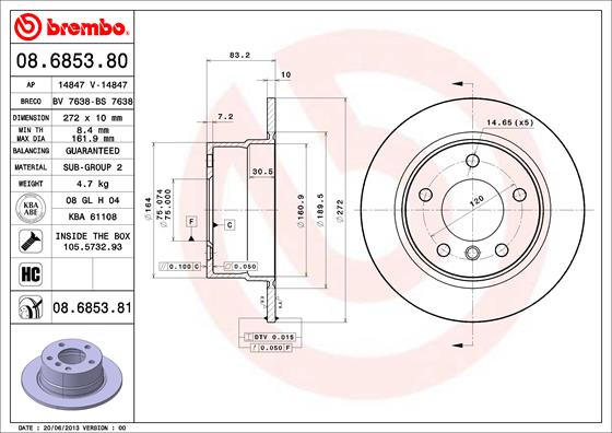 Тормозной диск   08.6853.81   BREMBO