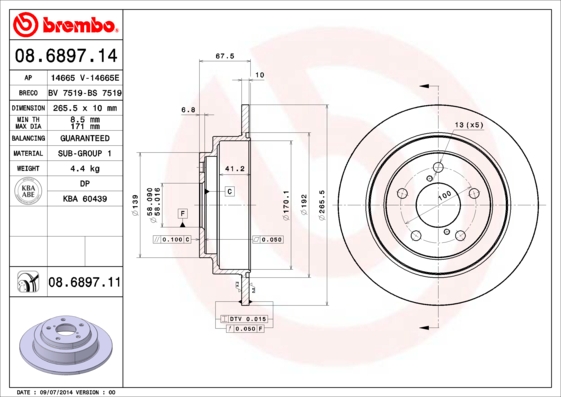 Тормозной диск   08.6897.11   BREMBO