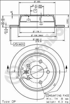 Тормозной диск   08.6968.10   BREMBO