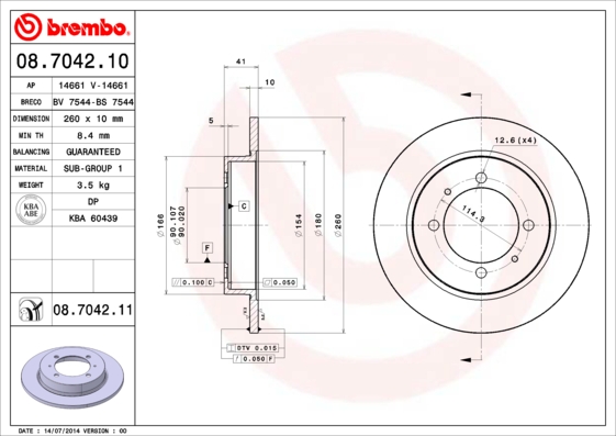 Тормозной диск   08.7042.11   BREMBO