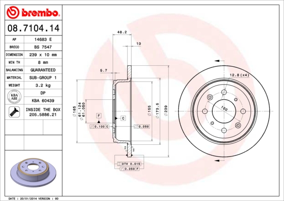 Тормозной диск   08.7104.14   BREMBO