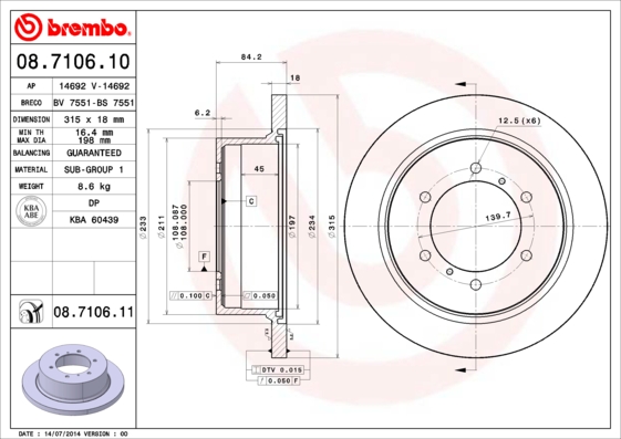 Гальмівний диск   08.7106.10   BREMBO