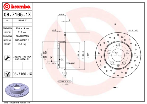 Гальмівний диск   08.7165.1X   BREMBO