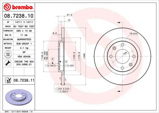 Гальмівний диск   08.7238.10   BREMBO