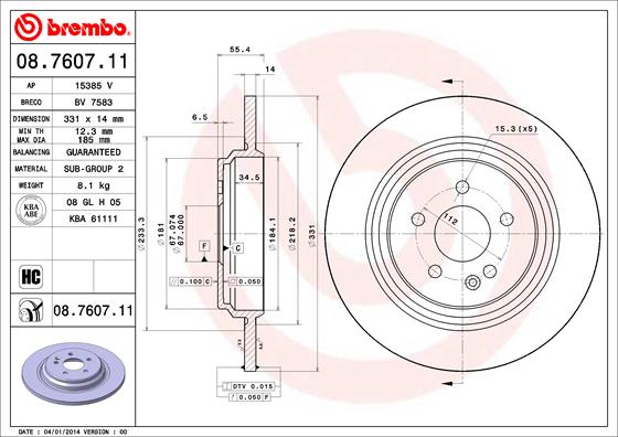 Гальмівний диск   08.7607.11   BREMBO