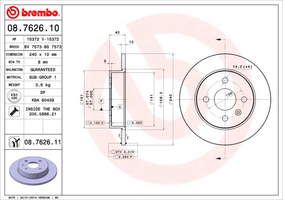 Тормозной диск   08.7626.11   BREMBO