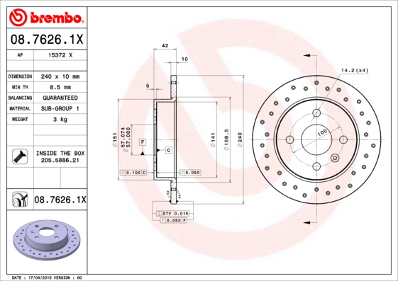Гальмівний диск   08.7626.1X   BREMBO