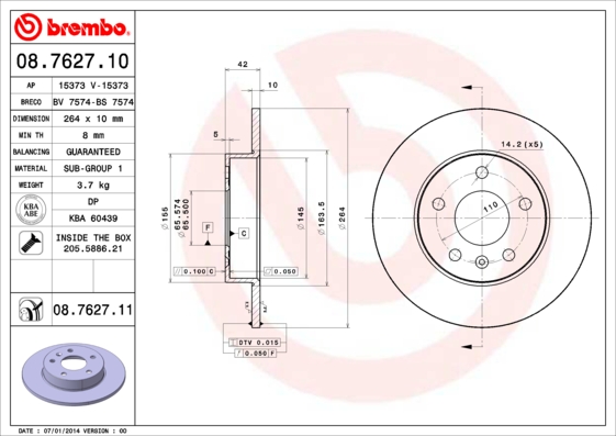 Гальмівний диск   08.7627.11   BREMBO