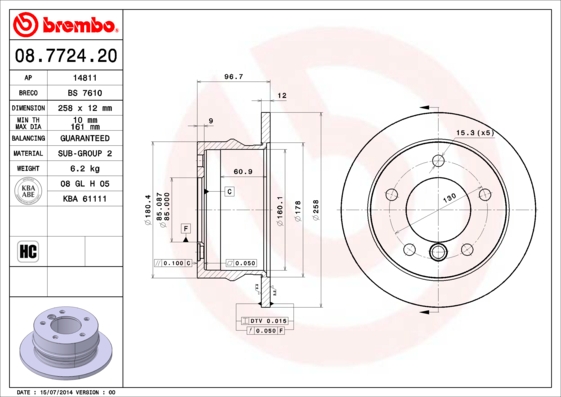 Тормозной диск   08.7724.20   BREMBO
