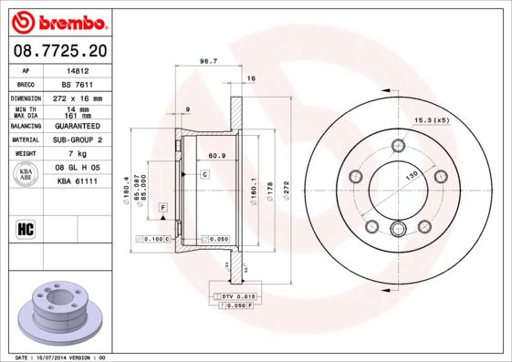 Гальмівний диск   08.7725.20   BREMBO