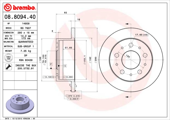 Гальмівний диск   08.8094.40   BREMBO