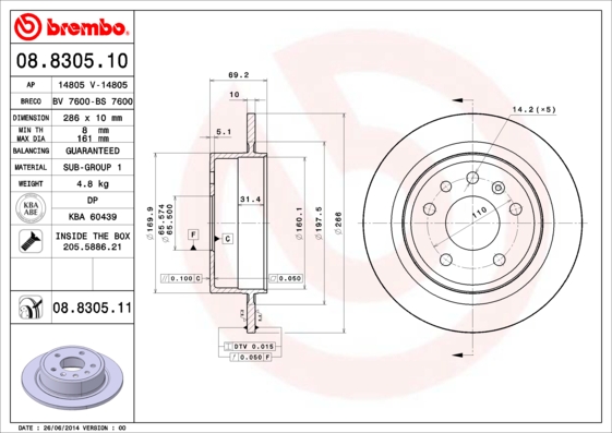 Тормозной диск   08.8305.11   BREMBO