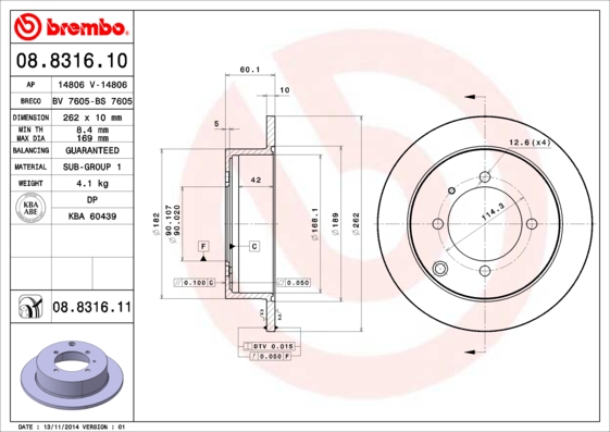 Тормозной диск   08.8316.11   BREMBO