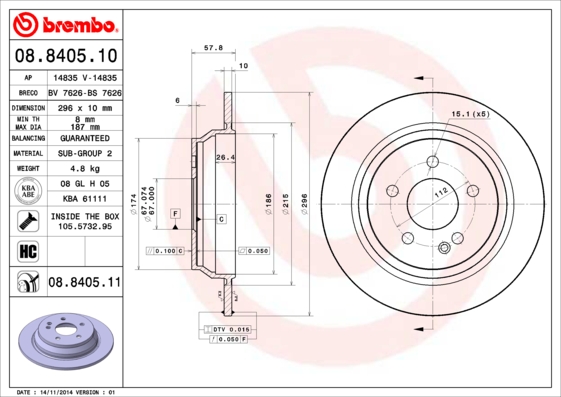 Тормозной диск   08.8405.10   BREMBO