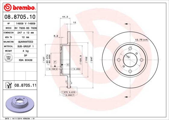 Тормозной диск   08.8705.11   BREMBO