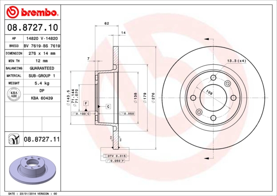 Тормозной диск   08.8727.11   BREMBO