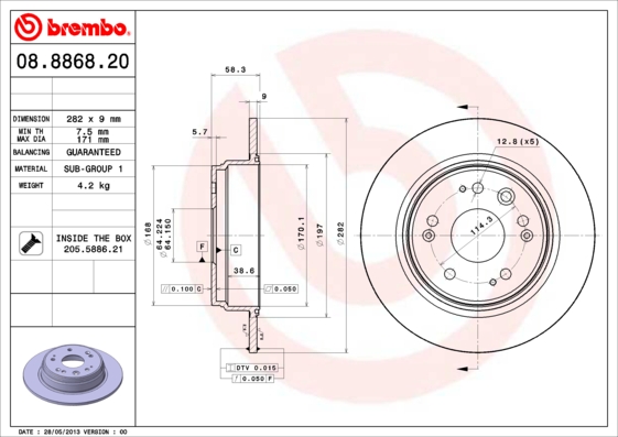 Тормозной диск   08.8868.20   BREMBO