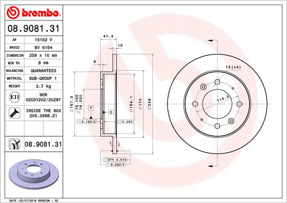 Тормозной диск   08.9081.31   BREMBO