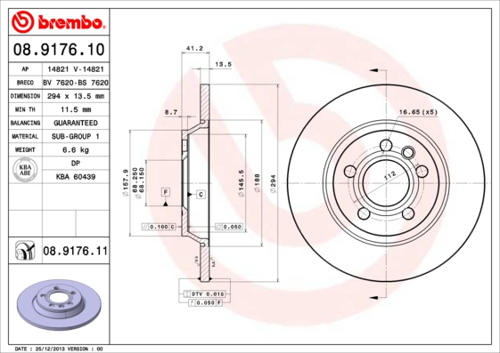 Гальмівний диск   08.9176.11   BREMBO