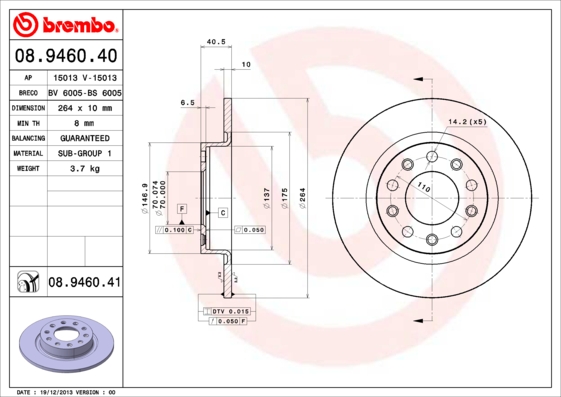 Тормозной диск   08.9460.41   BREMBO