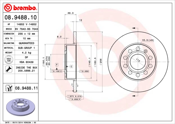 Тормозной диск   08.9488.11   BREMBO