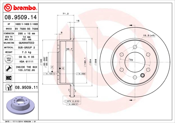 Гальмівний диск   08.9509.11   BREMBO