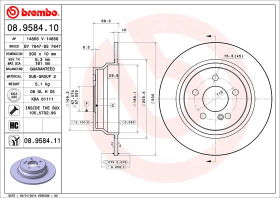 Тормозной диск   08.9584.11   BREMBO