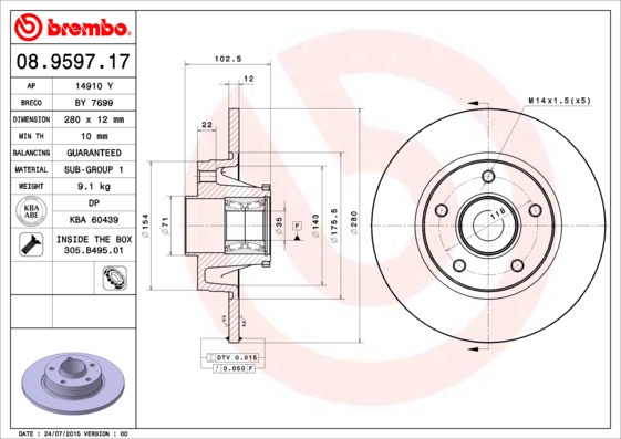 Тормозной диск   08.9597.17   BREMBO