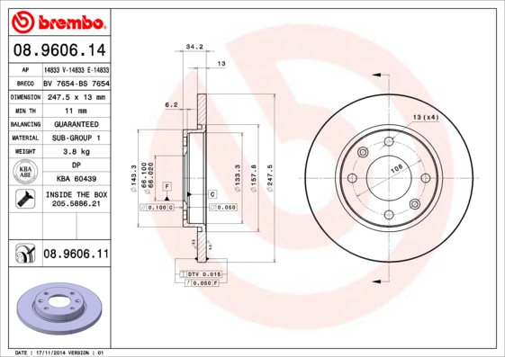 Гальмівний диск   08.9606.14   BREMBO