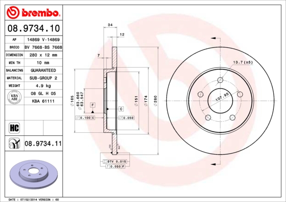 Тормозной диск   08.9734.11   BREMBO